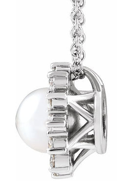 Platinum Cultured White Akoya Pearl & 1/6 CTW Natural Diamond Halo-Style Pendant