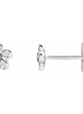 14K White Gold Imitation Mozambique Garnet January Birthstone Flower Earrings
