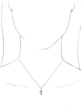 14K White Gold Natural Multi-Gemstone Cross Pendant