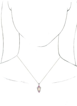 14K White Gold Natural White Opal, Natural Pink Sapphire & 1/10 CTW Natural Diamond Pendant