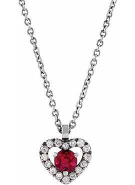 14K White Gold Natural Ruby & .06 CTW Natural Diamond Heart 18