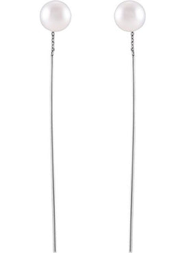 14K White Gold Cultured White Freshwater Pearl Threader Earrings