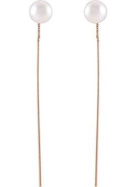 14K White Gold Cultured White Freshwater Pearl Threader Earrings