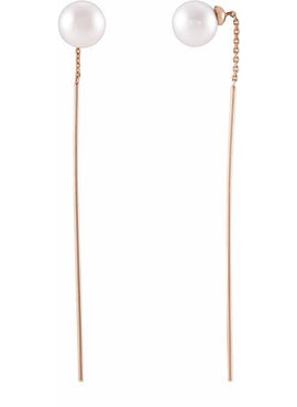 14K White Gold Cultured White Freshwater Pearl Threader Earrings