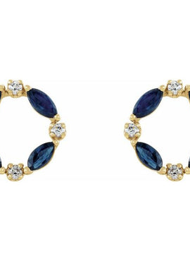 14K White Gold Natural Blue Sapphire & 1/10 CTW Natural Diamond Circle Earrings