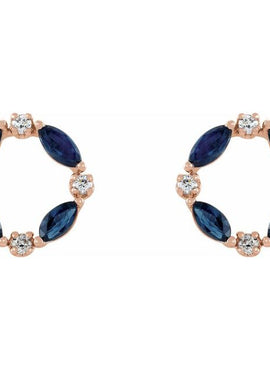 14K White Gold Natural Blue Sapphire & 1/10 CTW Natural Diamond Circle Earrings