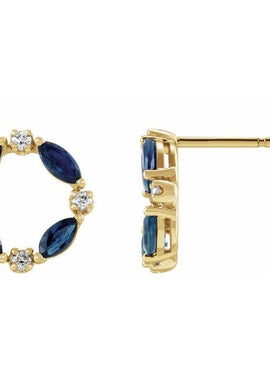 14K White Gold Natural Blue Sapphire & 1/10 CTW Natural Diamond Circle Earrings