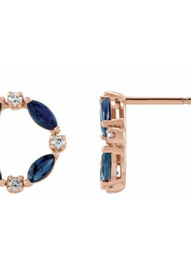 14K White Gold Natural Blue Sapphire & 1/10 CTW Natural Diamond Circle Earrings