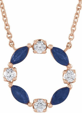 14K White Gold Natural Blue Sapphire & 1/10 CTW Natural Diamond Circle 18