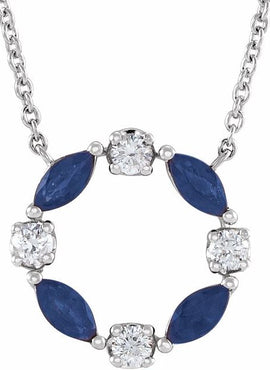 14K White Gold Natural Blue Sapphire & 1/10 CTW Natural Diamond Circle 18