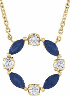 14K White Gold Natural Blue Sapphire & 1/10 CTW Natural Diamond Circle 18