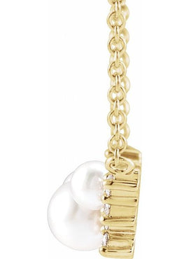 14K Yellow Gold Cultured White Akoya Pearl & .08 CTW Natural Diamond 16