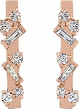 14K Yellow Gold 1/4 CTW Natural Diamond Scattered Bar Earrings