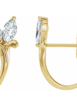 14K White Gold Natural Blue Zircon Floral J-Hoop Earrings