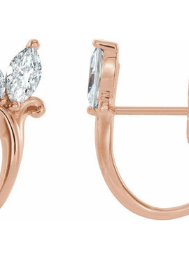 14K White Gold Natural Blue Zircon Floral J-Hoop Earrings