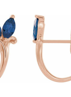 14K White Gold Natural Blue Zircon Floral J-Hoop Earrings
