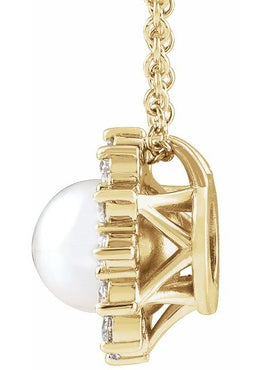 Platinum Cultured White Akoya Pearl & 1/6 CTW Natural Diamond Halo-Style Pendant