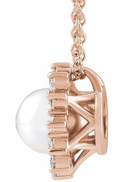 Platinum Cultured White Akoya Pearl & 1/6 CTW Natural Diamond Halo-Style Pendant