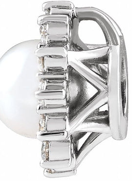 Platinum Cultured White Akoya Pearl & 1/6 CTW Natural Diamond Halo-Style Pendant