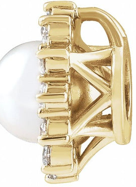Platinum Cultured White Akoya Pearl & 1/6 CTW Natural Diamond Halo-Style Pendant