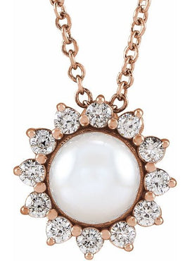 Platinum Cultured White Akoya Pearl & 1/6 CTW Natural Diamond Halo-Style Pendant