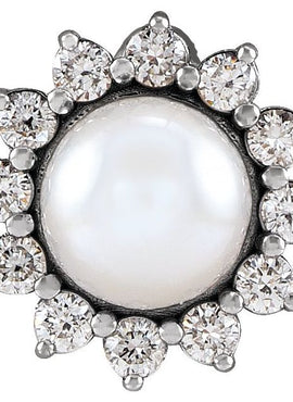 Platinum Cultured White Akoya Pearl & 1/6 CTW Natural Diamond Halo-Style Pendant