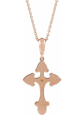 Sterling Silver Natural Citrine & .06 CTW Natural Diamond Cross 16-18
