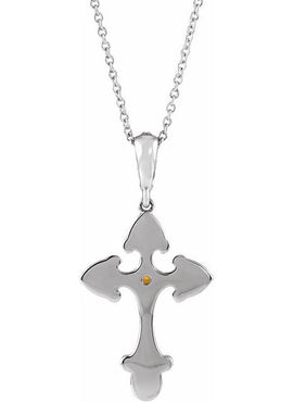 Sterling Silver Natural Citrine & .06 CTW Natural Diamond Cross 16-18