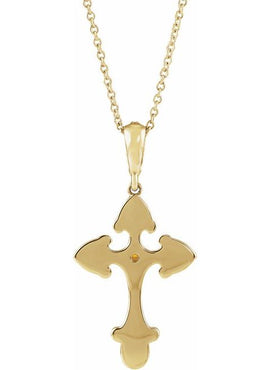 Sterling Silver Natural Citrine & .06 CTW Natural Diamond Cross 16-18