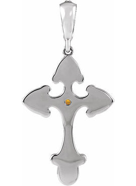 Sterling Silver Natural Citrine & .06 CTW Natural Diamond Cross 16-18