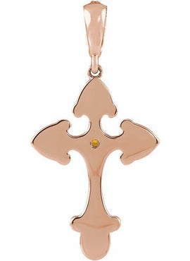 Sterling Silver Natural Citrine & .06 CTW Natural Diamond Cross 16-18