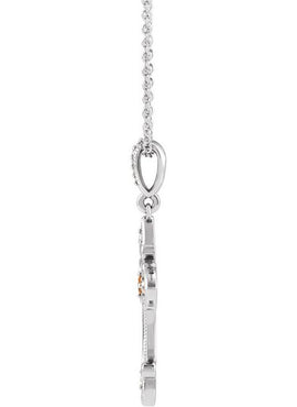Sterling Silver Natural Citrine & .06 CTW Natural Diamond Cross 16-18