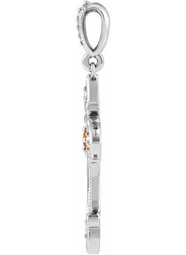 Sterling Silver Natural Citrine & .06 CTW Natural Diamond Cross 16-18