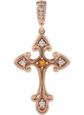 Sterling Silver Natural Citrine & .06 CTW Natural Diamond Cross 16-18