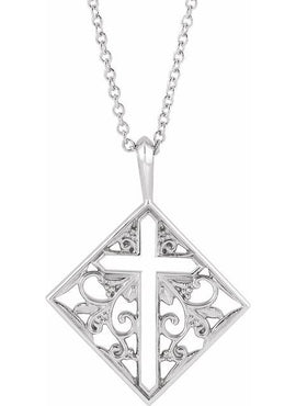 Sterling Silver 23.39x18 mm Ornate Pierced Cross Pendant