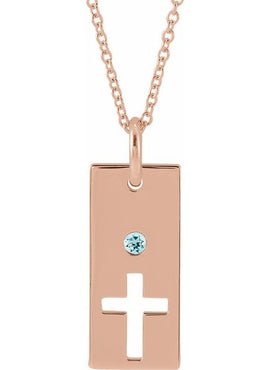 14K Rose Gold Natural Mozambique Garnet Cross Bar 16-18