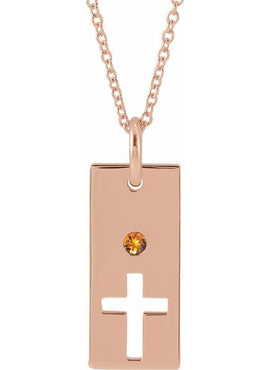14K Rose Gold Natural Mozambique Garnet Cross Bar 16-18