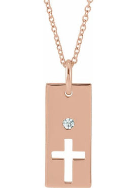 14K Rose Gold Natural Mozambique Garnet Cross Bar 16-18