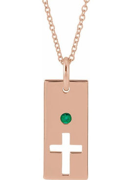 14K Rose Gold Natural Mozambique Garnet Cross Bar 16-18