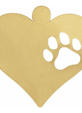 14K Yellow Gold 20 Gauge Heart & Paw Print Stamping with External Undrilled Eyelet