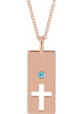 14K Rose Gold Natural Mozambique Garnet Cross Bar 16-18