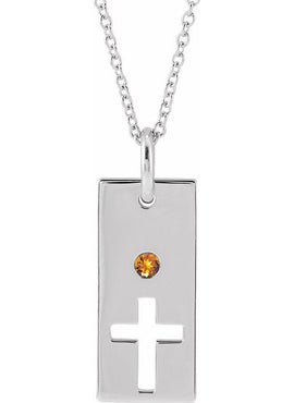 14K Rose Gold Natural Mozambique Garnet Cross Bar 16-18