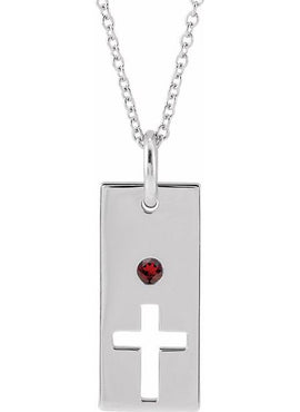 14K Rose Gold Natural Mozambique Garnet Cross Bar 16-18