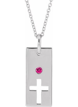 14K Rose Gold Natural Mozambique Garnet Cross Bar 16-18