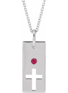 14K Rose Gold Natural Mozambique Garnet Cross Bar 16-18