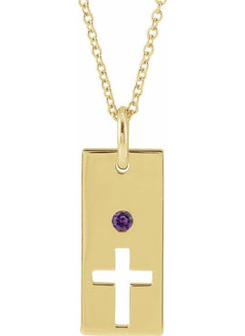 14K Rose Gold Natural Mozambique Garnet Cross Bar 16-18