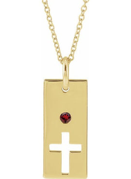 14K Rose Gold Natural Mozambique Garnet Cross Bar 16-18