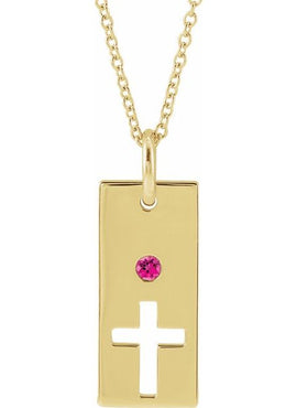 14K Rose Gold Natural Mozambique Garnet Cross Bar 16-18