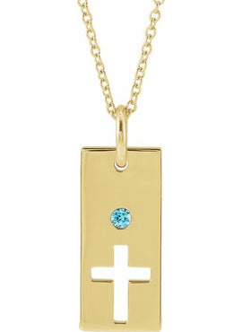 14K Rose Gold Natural Mozambique Garnet Cross Bar 16-18