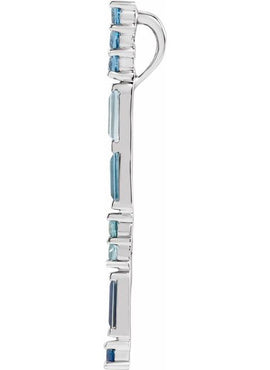 14K Rose Gold Natural Blue Multi-Gemstone Bar Pendant